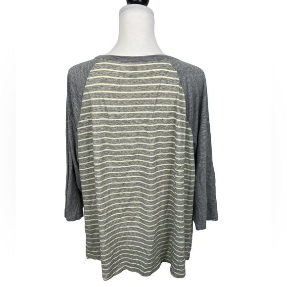Evri Knit Top Plus Size 1X Striped 3/4 Sleeves Jersey Tunic Raglan Gray & Green - Picture 6 of 9